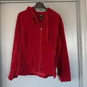 Guide Series Women's Red Corduroy Zip Front Hoodie Jacket sz XL Pockets Gorpcore